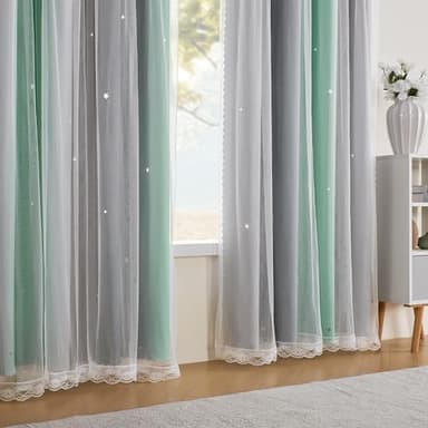 XiDi Blackout Curtains for Bedroom & Kids Room - Rainbow, Unicorn Wall Decals - Green, Grey - 34x84 Inch - 1 Panel - Image 3