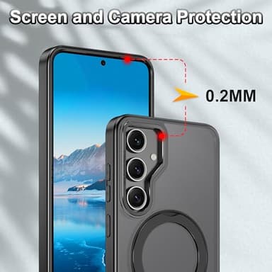 Rancase Compatible with Galaxy S24 FE Case with Stand,Fit for MagSafe,360°Rotatable Ring Designed,Translucent Matte Texture Protective Military Grade Shockproof Case,Black - Image 4