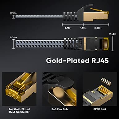 ARISKEEN Cat 8 Ethernet Cable 200 FT, 40Gbps 2000Mhz High Speed Cat8 Network LAN Patch Cord, Nylon Braided Heavy Duty Shielded RJ45 Flat Internet Cable with Clips for Indoor Outdoor - 200 Feet (Grey) - Image 6