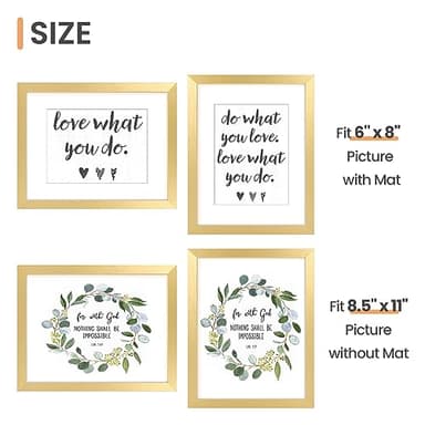 upsimples 8.5x11 Picture Frame Set of 10, Display Pictures 6x8 with Mat or 8.5x11 Without, Multi Photo Frames Collage for Wall or Tabletop Display, Gold - Image 5