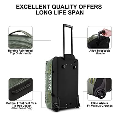 Gonex Rolling Duffle Bag with Wheels, 70L Water Repellent Wheeled Travel Duffel Luggage with Rollers 25 inch, Olive Green - Image 5