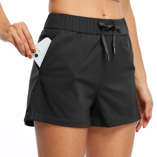Willit Womens Athletic Hiking Running Shorts for Women Yoga Workout Gym Quick Dry Shorts with Pockets Black S - Image 1