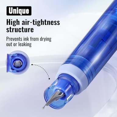 WRITECH Clictek Fountain Pen Retractable: Blue Ink Medium Nib Transparent Barrel, Gift Set Includes 5 Ink Cartridges for Smooth Writing No Leaking - Image 4
