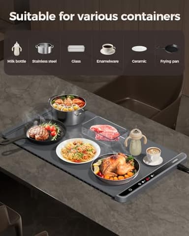 Warming Mat for Food,Food Warming Mat,Electric Warming Tray for Buffets Party and Home Daily Use,Heating Fastly in 10s,Portable Design,Timed Function for Your Family. - Image 5