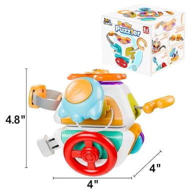 iPlay, iLearn 10 in 1 Baby Busy Board Cube, Montessori Sensory Toy Toddler 1-3, Infant Carseat Plane Travel, Kid Education Learning Activity, Birthday Gift 6 9 10 12 18 Month 1 2 Year Old Boy Girl - Image 7