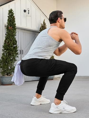 Comdecevis Men's Cargo Jogger Pants Stretch Sweatpants Slim Fit Tactical Pants with Zipper Pockets Casual Trousers Black Large - Image 6