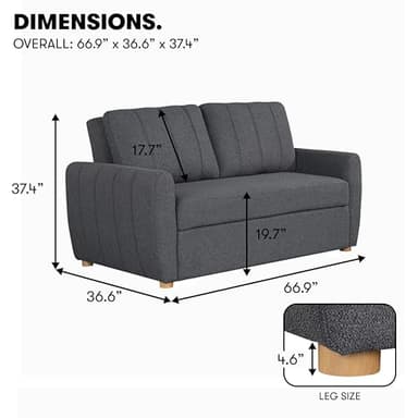 Serta Galway 66.5" Convertible Sleeper Loveseat, Full Size, Dreamcoil Comfort, FingerGuard Pinch Point Protection, Boucle Fabric, Charcoal - Image 2