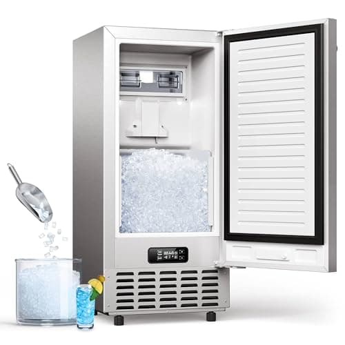 ecozy Under Counter Nugget Ice Maker Machine, Bulit-in & Freestanding, Horizontal Handle, Reversible Door, 66 Lbs/Day, Thickened Viewing Glass Window, Self-Cleaning & 24H Timer, Stainless Steel - Image 1