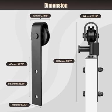 Heavy Duty Barn Door Track Kit, 5 FT Single Sliding Hardware, Black Sturdy Track for 260lbs 30" Wide Door Panel, Smoothly & Quietly, J Shape Hanger - Image 5