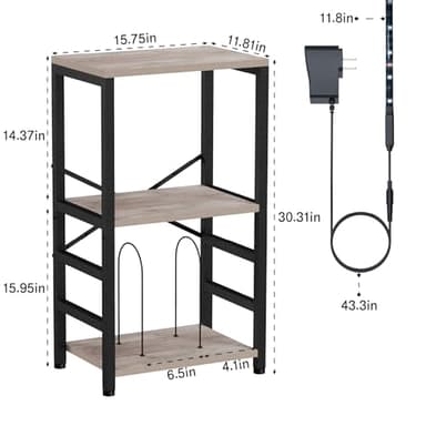 YAKANJ End Table with LED Light,Record Player Stand with Albums Storage,Vinyl Records Storage,Turntable Stand Side Table for Music Room Studio Living Room Bedroom-Greige - Image 3