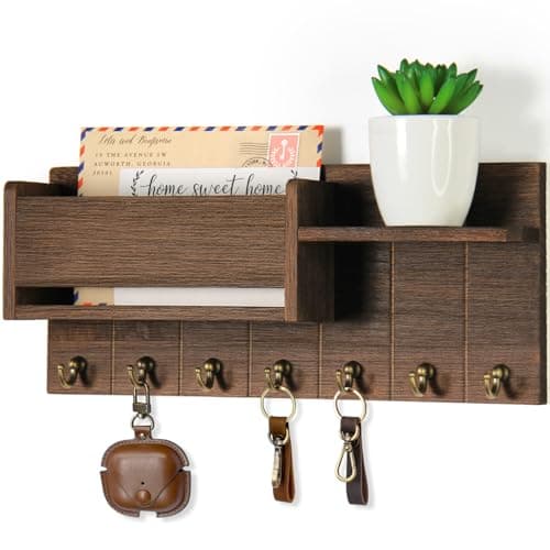 RelaxScene Key Holder Wall Mount - Decorative Key Rack and Mail Organizer with 7 Key Hooks - Wooden Key Hanger with Shelf for Living Room Decor - Rustic Farmhouse Home Entryway Aesthetic Essentials - Image 1