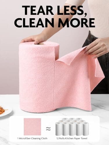 Fantasticlean Microfiber Cleaning Cloth Roll -75 Pack, Tear Away Microfiber Towels, 12" x 12", Reusable, Washable, Scratch Free, Ultra Absorbent Dish Rags for Car, Home, Garage or Shop (Pink) - Image 3