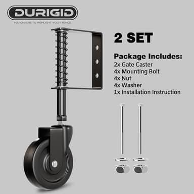 DURIGID 4” Spring Loaded Gate Caster Heavy Duty Gate Wheels for Wooden, Vinyl and Metal Gates, Gate Wheel with 360° Swivel, Ideal for Outdoor Fence Gates, 200 Lbs Capacity, 2 Pcs, Black - Image 3
