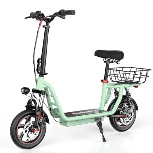 iScooter Electric Scooter with Seat, 21 Miles Long Range & 15.6 Mph Top Speed, 12" Pneumatic Tire, Height Adjustable Seat & Handlebar, Dual Suspensions Commuting Scooter with Basket (Green) - Image 1