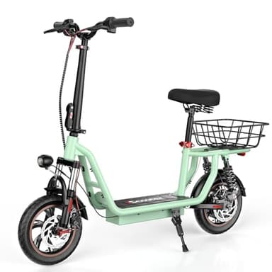 iScooter Electric Scooter with Seat, 21 Miles Long Range & 15.6 Mph Top Speed, 12" Pneumatic Tire, Height Adjustable Seat & Handlebar, Dual Suspensions Commuting Scooter with Basket (Green) - Image 1
