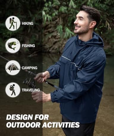 SWISSWELL Mens Waterproof Windbreaker Rain Jacket Lightweight Packable Raincoat with Hood for Golf Hiking Travel Navy XL - Image 3