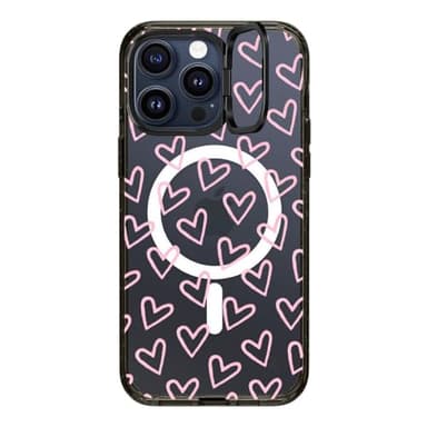 CASETiFY Impact Ring Stand Case for iPhone 15 Pro Max [3X Military Grade Drop Tested / 6.6ft Drop Protection/Compatible with Magsafe] - Pattern Prints - Hearts/Light Pink Thin- Clear Black - Image 1