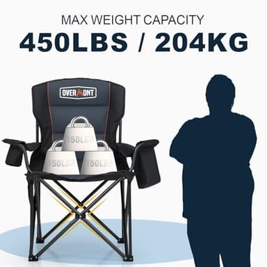 Overmont Oversized Folding Camping Chair - 450lbs Support with Padded Cushion Cooler Pockets - Heavy Duty Collapsible Chairs for Sports Garden Beach Fishing - Image 4