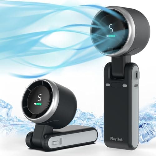 PlayHot Portable Handheld Turbo Fan, 5 Gear Wind, Battery Operated, Up to 12 Working Hours, 3 IN 1 Hand Fan with Air Turbo Tech Cooling Fan for Outdoor Activities, Travel, Beach (Black) - Image 1