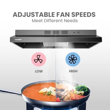 Comfee' Range Hood 30 Inch Ducted Ductless Vent Hood Durable Stainless Steel Kitchen Hood for Under Cabinet with 2 Reusable Filter, 200 CFM, 2 Speed Exhaust Fan - Image 6