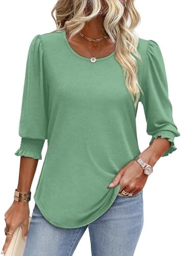 Beach Vacation Clothes for Women 2025 Summer Tops for Women Trendy 3/4 Sleeve Business Casual Outfits Green L - Image 2