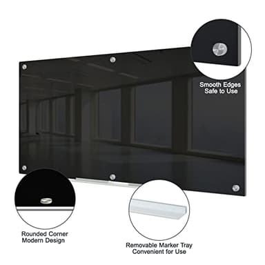 J&J worldwide Magnetic Black Glass Whiteboard 6' x 3', 70 x 35 Inches Large Frameless White Boards for Walls, Large Dry Erase Board for Office, Home, School - Image 2