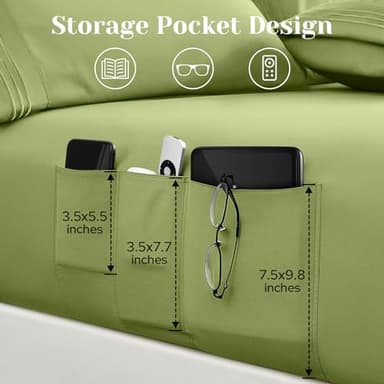 BYSURE 6 Pieces Bed Sheets Set with Pockets on Side(King, Sage Green), Sweat-Wicking Breathable Sheets, 16-inch Super Soft Hotel Embroidered Microfiber Sheet Set - Image 3