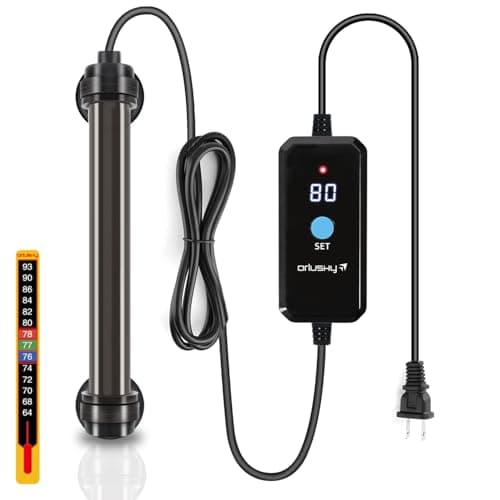 Orlushy 25W Submersible Mini Fish Tank Heater, Adjustable Aquarium Heater with Digital Display External Controller, Overheat Protection and Free Thermometer for 1-5 Gallon Freshwater & Saltwater Tank - Image 1