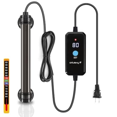 Orlushy 25W Submersible Mini Fish Tank Heater, Adjustable Aquarium Heater with Digital Display External Controller, Overheat Protection and Free Thermometer for 1-5 Gallon Freshwater & Saltwater Tank - Image 1