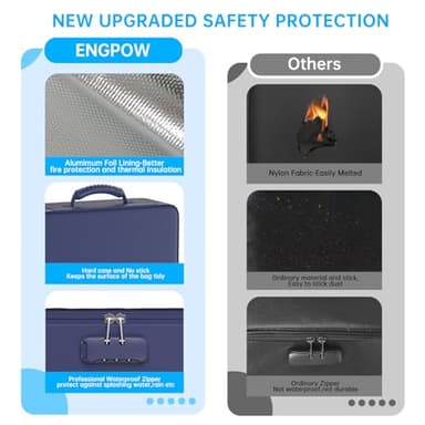 ENGPOW 5200℉ Fireproof File Organizer Bag with 13 Pocket Accordion File Folder,Document Organizer Box with Lock&Labels,Multi-Layer Portable Home Travel Safe Storage Box for Important Documents,Blue - Image 8