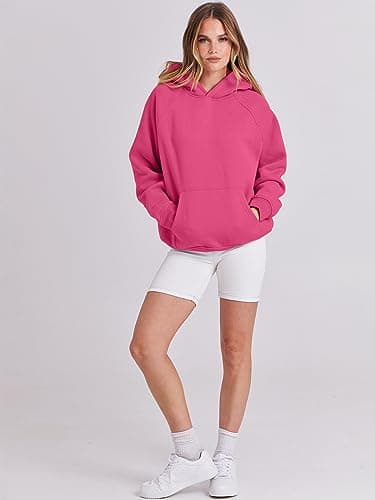 ANRABESS Women Hoodies Oversized Fleece Long Sleeve Comfy Casual Basic Pullover Sweatshirts 2025 Fall Outfits Sweater Hot Pink Medium - Image 5