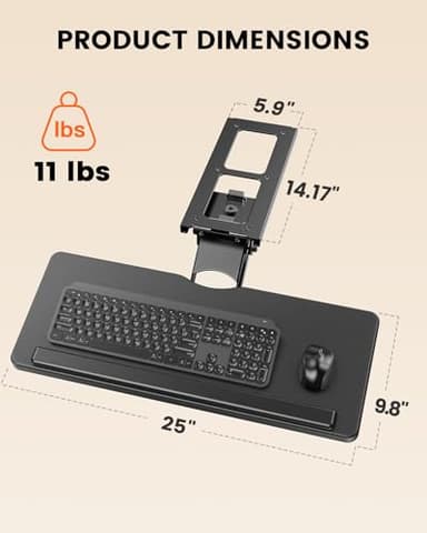 ErGear Keyboard Tray Under Desk, Height Adjustable Mouse & Keyboard Tray with Swivel & Tilt, Ergonomic Sliding KeyboardTray Slide Out for Typing, Black, 25"W x 9.8"D - Image 9