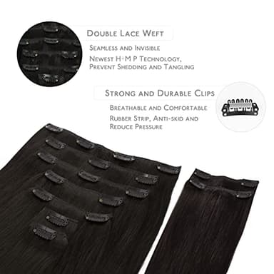 WENNALIFE Clip in Hair Extensions, 150g 20 Inch 9pcs Natural Black Human Hair Extensions Thicker Clip in Hair Extensions Real Human Hair Clip Set Double Weft - Image 3
