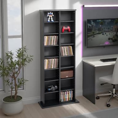 Prepac 2 Column Tall Cabinet Media Storage, 22" Wide, Black - Image 2