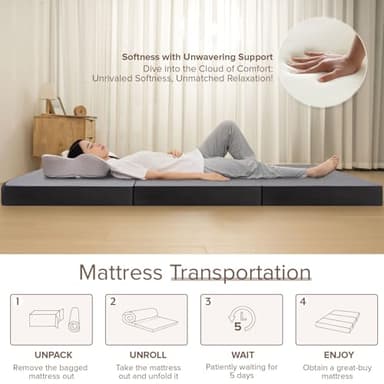Vamcheer Tri Folding Mattress Queen Size - 6 Inch Foldable Mattress for Travel/RV/Camping/Guest Room/Yoga, Tri-fold Memory Foam Cushion with Washable Cover,78"x58"x6" - Image 7