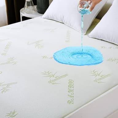 MUXHOMO Premium 100% Waterproof Queen Size Mattress Protector, Breathable Mattress Cover Queen Size Bed, Cooling 3D Air Fabric Bed Pad Cover, Deep Pocket 8"-21" - Image 1