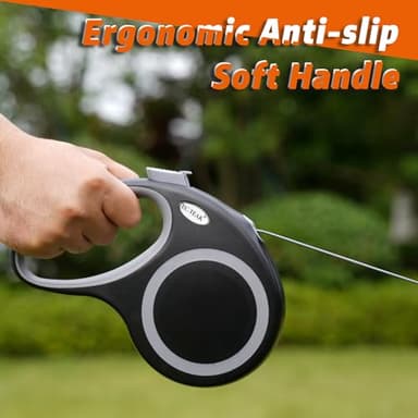 EC.TEAK Retractable Dog Leash 26 FT, Heavy Duty Dog Leash for Dogs up to 110lbs, Strong Nylon Tape No Tangle, One-Handed Brake, Pause, Lock, Perfect for Medium Large Dogs (Black, 26 FT(66-110 LBS)) - Image 6