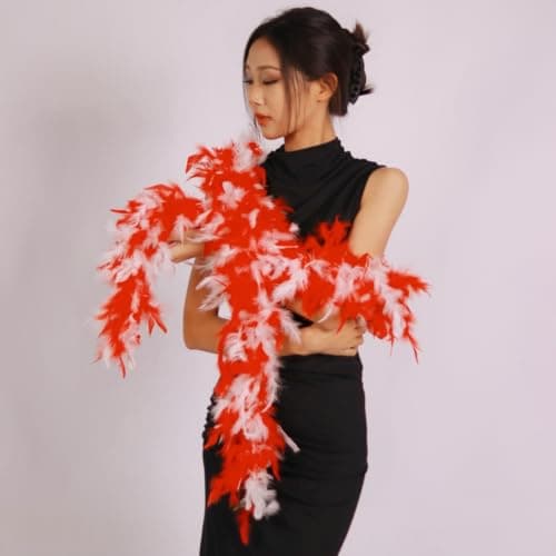 65g Turkey Chandelle Feather Boa for Party Bulk,Halloween,Wedding,Centerpieces,Concert,Costume,Dress Fringe and Home Decoration (Red w White)