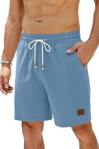 hawalili Mens Shorts Casual 7" Inseam 100% Cotton Drawstring Elastic Waist Summer Beach Stretch Golf Shorts with Pockets Denim Blue,XXL - Image 1