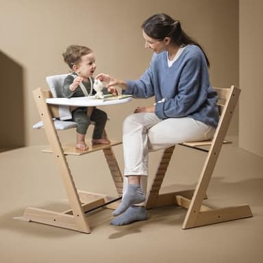 Stokke Tripp Trapp High Chair 2 (Natural), Cushion 2 (Nordic Grey) + Stokke Tray (White) - Includes Chair + Baby Set with Removable Harness for Children 6-36 Months - Image 6