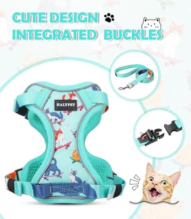 Halypet Cat Harness and Leash Set[MAX Safety 4th-Gen] Cute Escape Proof Vest Harness for Girl&Boy Cat Walking, Comfortable Adjustable Leash and Reflective Strips for Outdoor Kitten, M Purrfect Green - Image 3