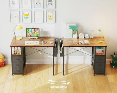 AODK 32" Small Computer Desk with Fabric Drawers, Kids Girls Teen Study Writing Desk for Bedroom, Home Office Desk with Storage Shelf & Bag for Small Space, Vintage - Image 6