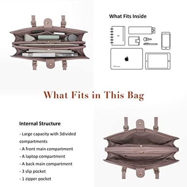 ECOSUSI Laptop Bag For Women 15.6 Inch Work Tote Bags PU Leather Computer Purse For Business Office With 3 Layer Compartments - Image 3