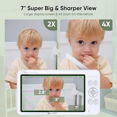 bonoch MegaView Baby Monitor with Camera and Audio, 7" 720P HD Video Baby Monitor No WiFi, 6000mAh Battery, VOX Mode, Auto Night Vision, Hack Proof, Remote PTZ, Baby Camera Monitor - Image 2