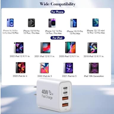 40W iPhone 17 16e 15 Charger Block Fast Charging,2Pack USB C Wall Charger,4-Port Fast USB Wall Adapter PD + QC Multiport Block Cube for iPhone 17 Air/17 Pro/Pro Max/16/16 Pro/15/14/13/12/11/Pro Max/XS - Image 2