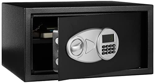 Amazon Basics Steel Security Safe and Lock Box with Programmable Electronic Keypad, for Valuables, Cash, Jewelry, Documents, Black, 1 Cubic Foot, 16.9-x-14.6-x-9.1-inches (WxDxH) - Image 1