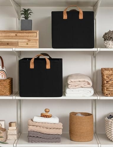 StorageWorks Storage Bins, Fabric Storage Bins for Shelves, Large Storage Baskets with Metal Frame, Closet Baskets and Bins with Handles, Black, 2-Pack - Image 3