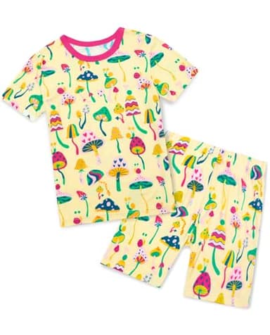 babee Reshinee Bamboo Viscose Toddler Girls Kids Short Sleeve Pajamas 3-4T Years Pink Mushroom Summer Cool Soft 2pcs Set Pjs Pyjamas Jammies - Image 1