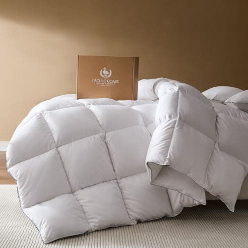 Pacific Coast Goose Feather Down Fiber Comforters Queen Size, Extra Fluffy White Duvet Insert, Ultra-Soft, Breathable, All Season Hotel Luxury Bedding Comforters, 8 Corner & Center Loops (90"x90") - Image 1