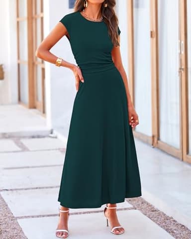 BTFBM Women Two Piece Skirt Set Summer 2025 Casual Vacation Crew Neck Short Sleeve Cropped Top Elastic Waist Midi Skirts(Dark Green, X-Large) - Image 2